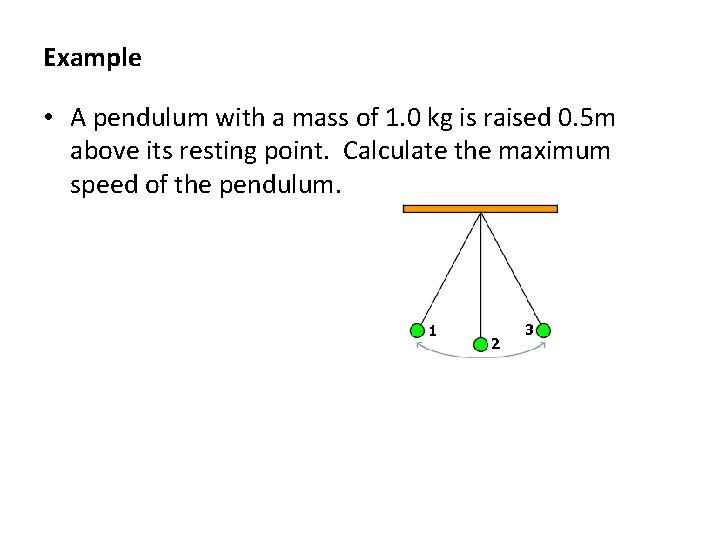 Example • A pendulum with a mass of 1. 0 kg is raised 0.