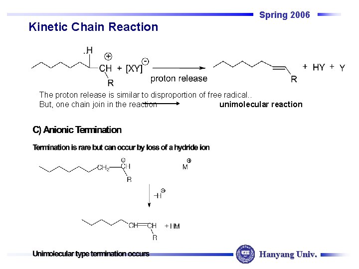 Spring 2006 Kinetic Chain Reaction The proton release is similar to disproportion of free Spring 2006 Kinetic Chain Reaction The proton release is similar to disproportion of free
