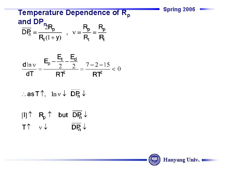 Temperature Dependence of Rp and DPn Spring 2006 Hanyang Univ. Temperature Dependence of Rp and DPn Spring 2006 Hanyang Univ.