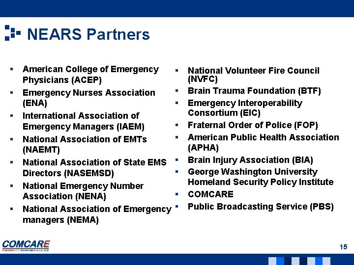 NEARS Partners § § § § American College of Emergency Physicians (ACEP) Emergency Nurses