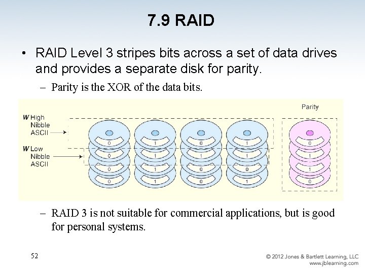 7. 9 RAID • RAID Level 3 stripes bits across a set of data