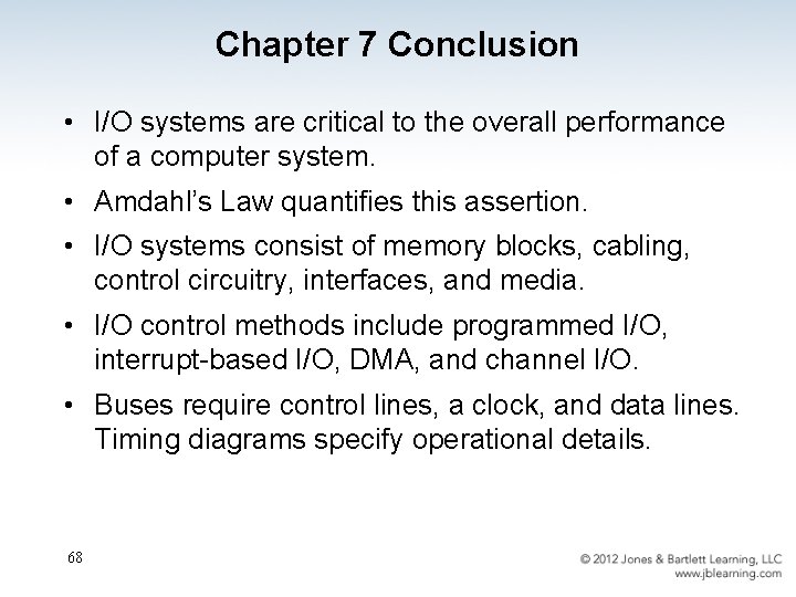 Chapter 7 Conclusion • I/O systems are critical to the overall performance of a