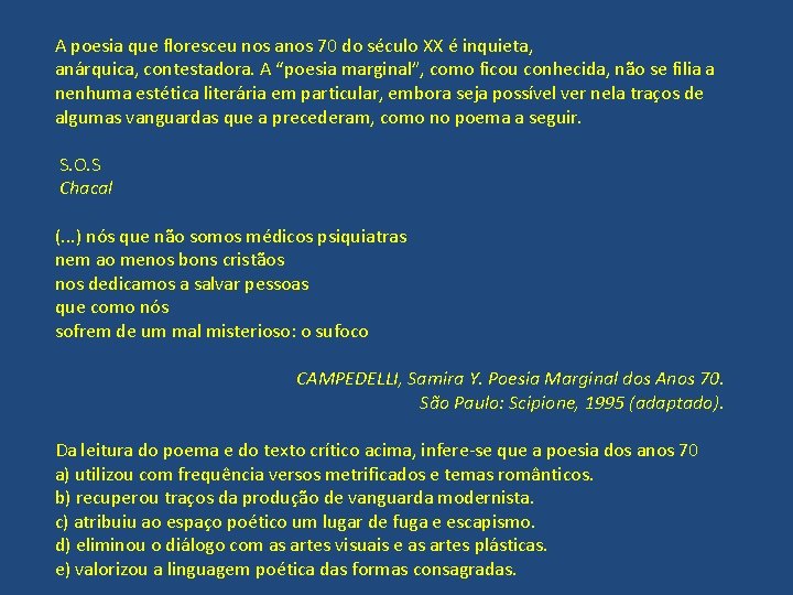 A poesia que floresceu nos anos 70 do século XX é inquieta, anárquica, contestadora.