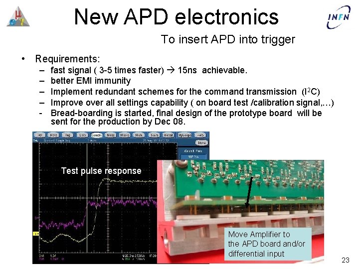 New APD electronics To insert APD into trigger • Requirements: – – - fast