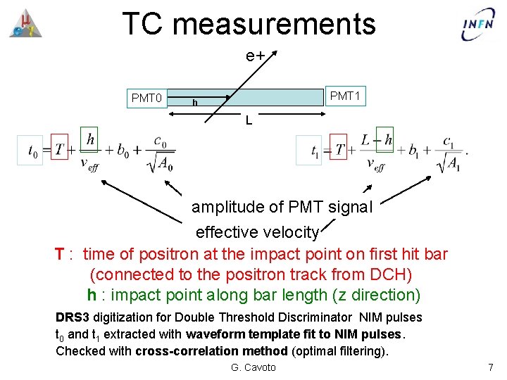 TC measurements e+ PMT 0 PMT 1 h L amplitude of PMT signal effective