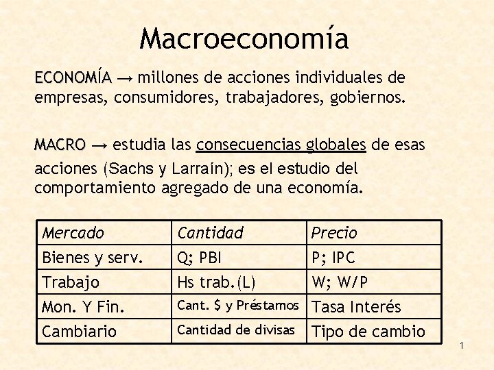 Macroeconomía ECONOMÍA → millones de acciones individuales de empresas, consumidores, trabajadores, gobiernos. MACRO →