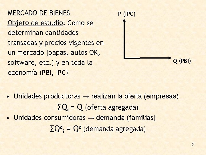 MERCADO DE BIENES Objeto de estudio: Como se determinan cantidades transadas y precios vigentes