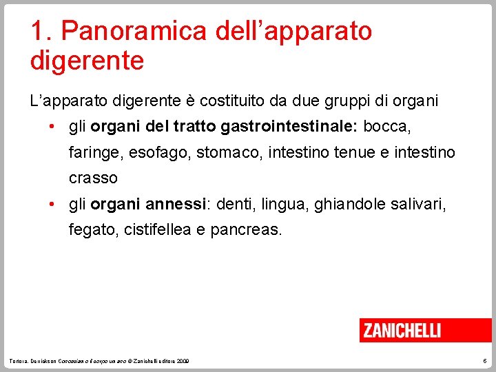 1. Panoramica dell’apparato digerente L’apparato digerente è costituito da due gruppi di organi •