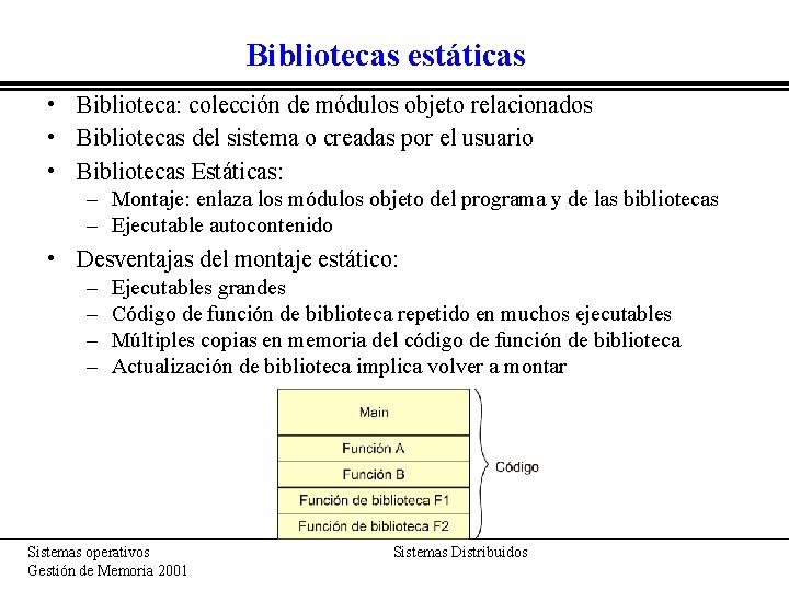 Bibliotecas estáticas • Biblioteca: colección de módulos objeto relacionados • Bibliotecas del sistema o