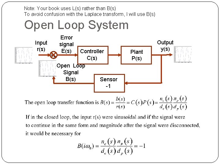Note: Your book uses L(s) rather than B(s) To avoid confusion with the Laplace