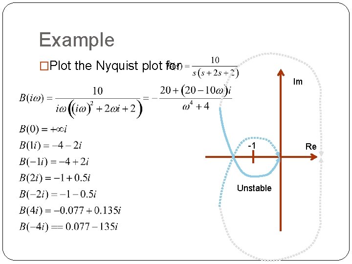 Example �Plot the Nyquist plot for Im -1 Unstable Re 