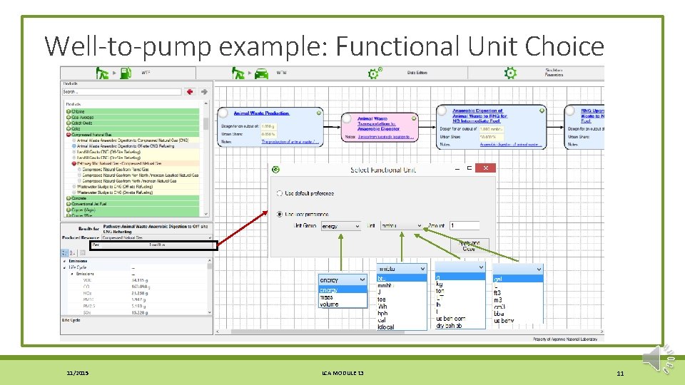 Well-to-pump example: Functional Unit Choice 11/2015 LCA MODULE τ3 11 