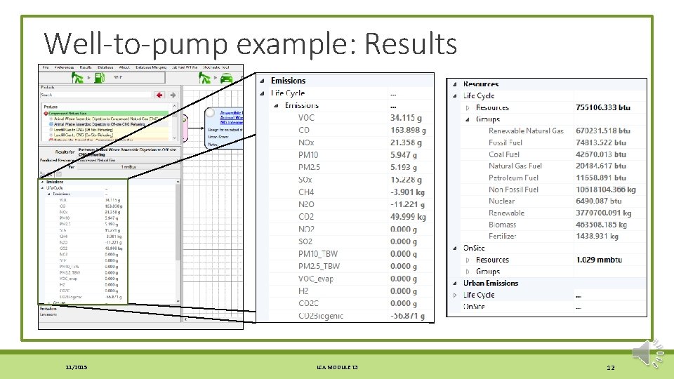 Well-to-pump example: Results 11/2015 LCA MODULE τ3 12 