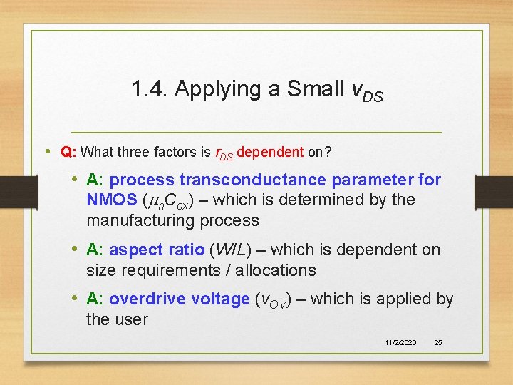 1. 4. Applying a Small v. DS • Q: What three factors is r.