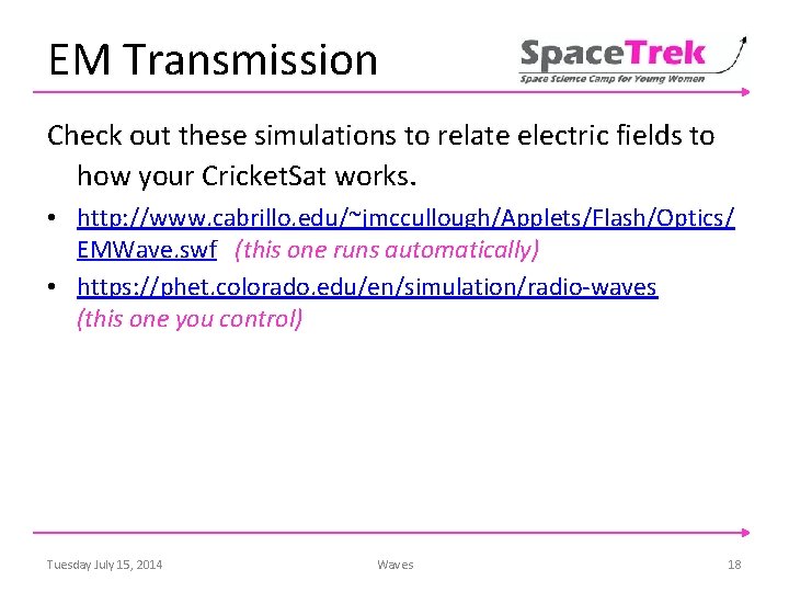 EM Transmission Check out these simulations to relate electric fields to how your Cricket.