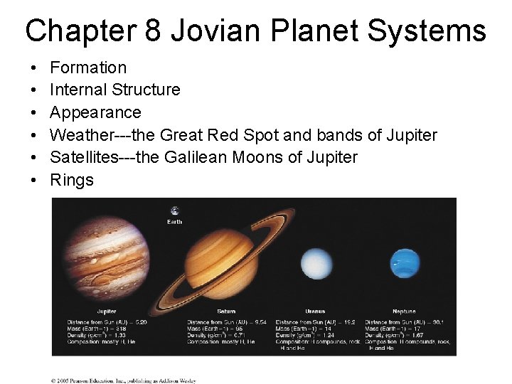 Chapter 8 Jovian Planet Systems • • • Formation Internal Structure Appearance Weather---the Great