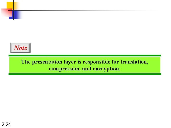 Note The presentation layer is responsible for translation, compression, and encryption. 2. 24 