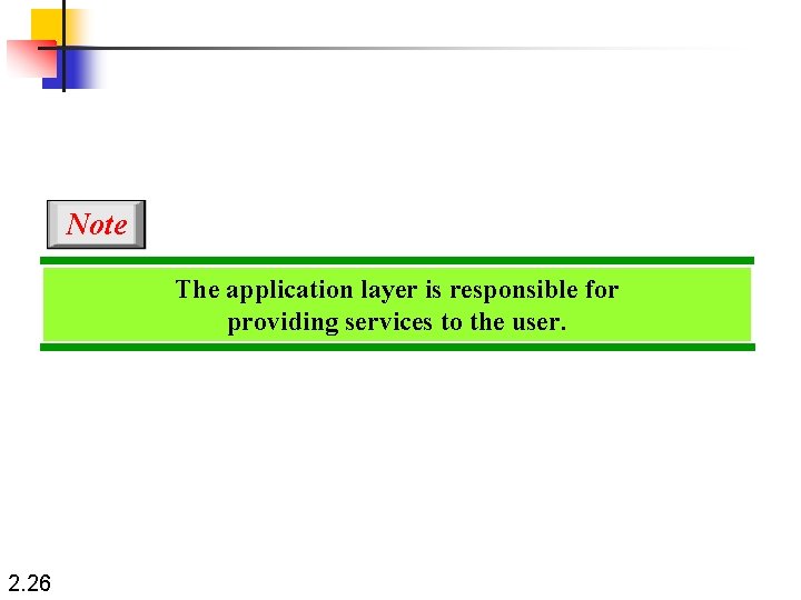 Note The application layer is responsible for providing services to the user. 2. 26