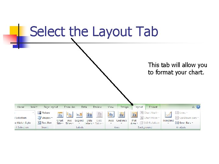 Select the Layout Tab This tab will allow you to format your chart. 