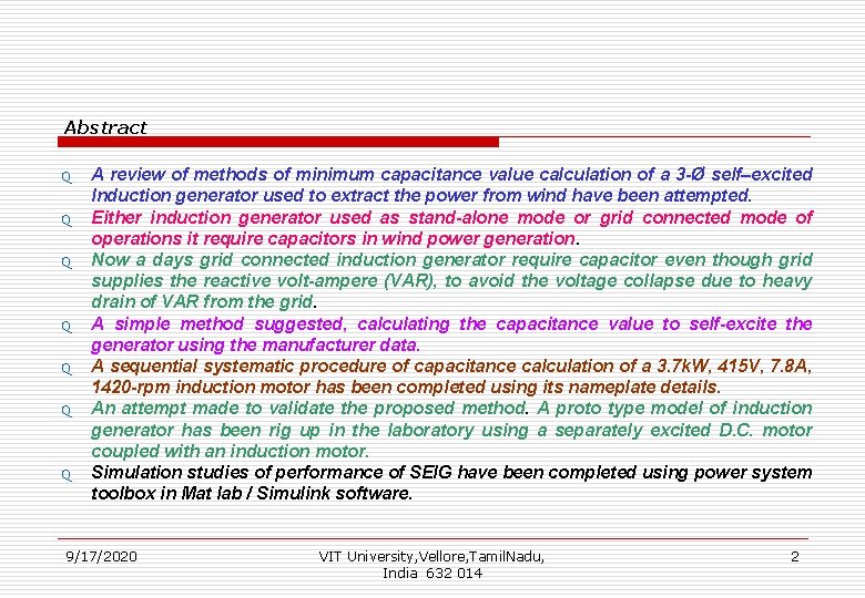 Abstract Q Q Q Q A review of methods of minimum capacitance value calculation