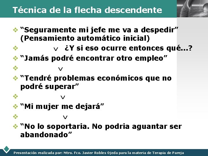 Técnica de la flecha descendente LOGO v “Seguramente mi jefe me va a despedir”