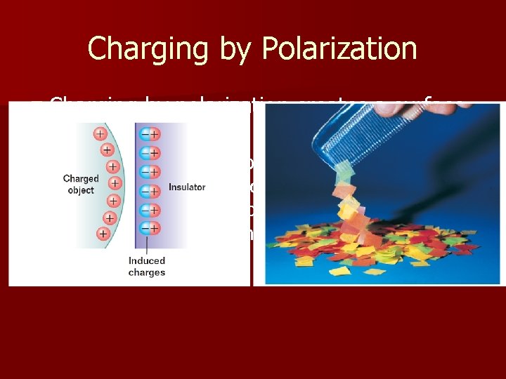 Charging by Polarization n Charging charge by polarization creates a surface – A charged