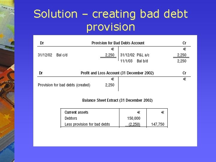 Solution – creating bad debt provision Solution – creating bad debt provision