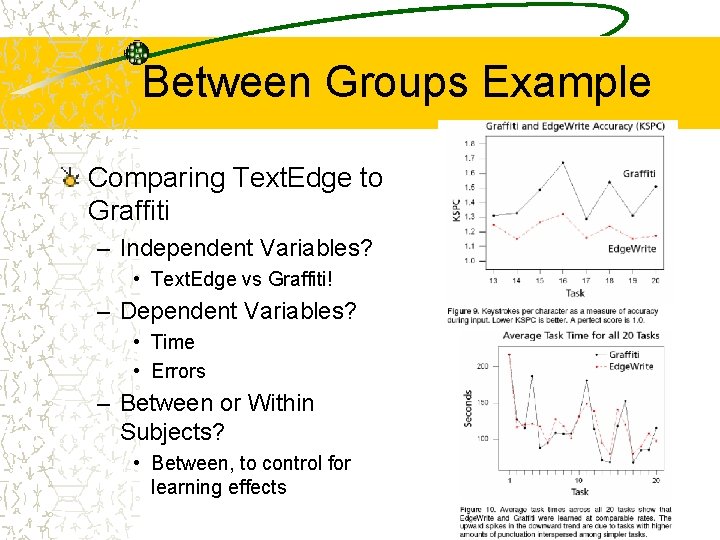 Between Groups Example Comparing Text. Edge to Graffiti – Independent Variables? • Text. Edge