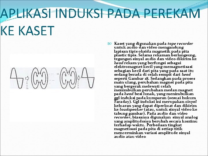 APLIKASI INDUKSI PADA PEREKAM KE KASET Kaset yang digunakan pada tape recorder untuk audio