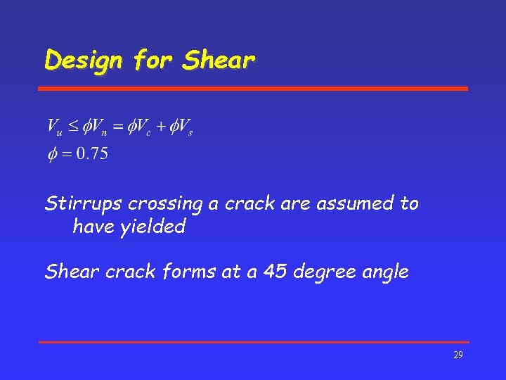 Design for Shear Stirrups crossing a crack are assumed to have yielded Shear crack