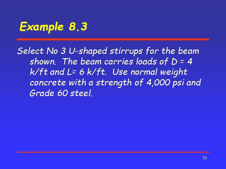 Example 8. 3 Select No 3 U-shaped stirrups for the beam shown. The beam
