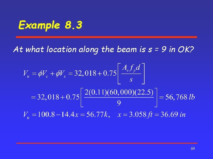 Example 8. 3 At what location along the beam is s = 9 in