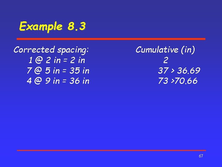 Example 8. 3 Corrected spacing: 1 @ 2 in = 2 in 7 @