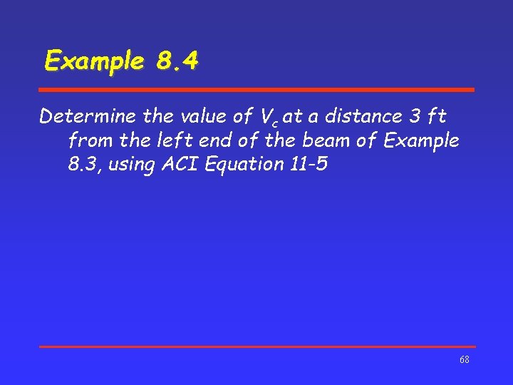 Example 8. 4 Determine the value of Vc at a distance 3 ft from