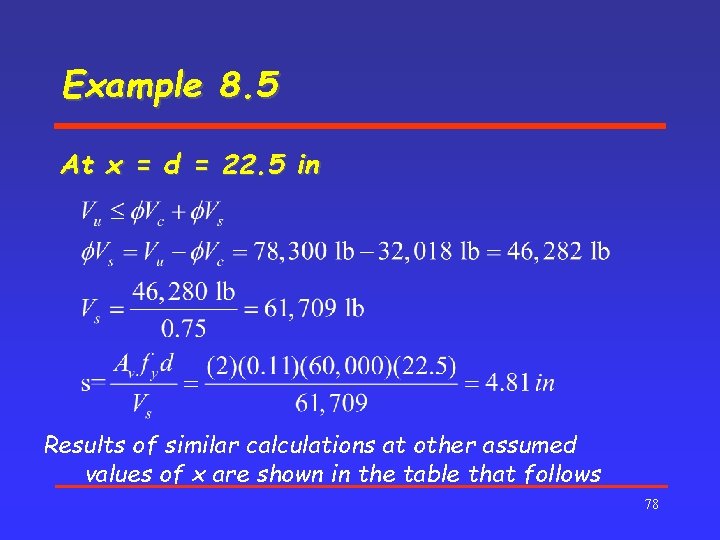 Example 8. 5 At x = d = 22. 5 in Results of similar