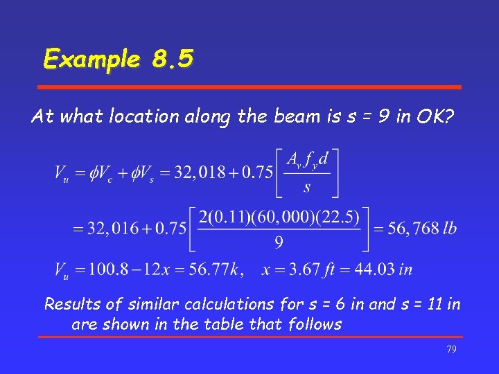 Example 8. 5 At what location along the beam is s = 9 in