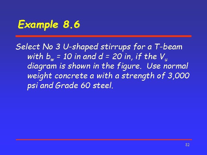 Example 8. 6 Select No 3 U-shaped stirrups for a T-beam with bw =