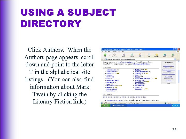 USING A SUBJECT DIRECTORY Click Authors. When the Authors page appears, scroll down and