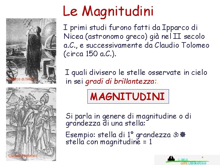 Le Magnitudini I primi studi furono fatti da Ipparco di Nicea (astronomo greco) già