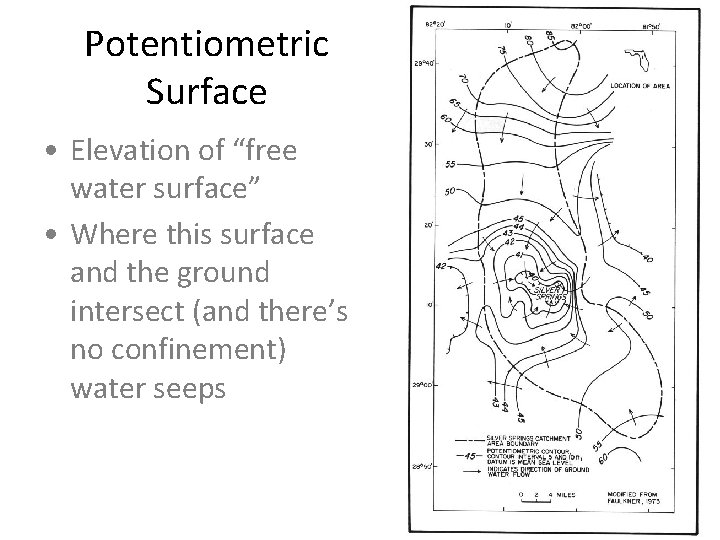 Potentiometric Surface • Elevation of “free water surface” • Where this surface and the