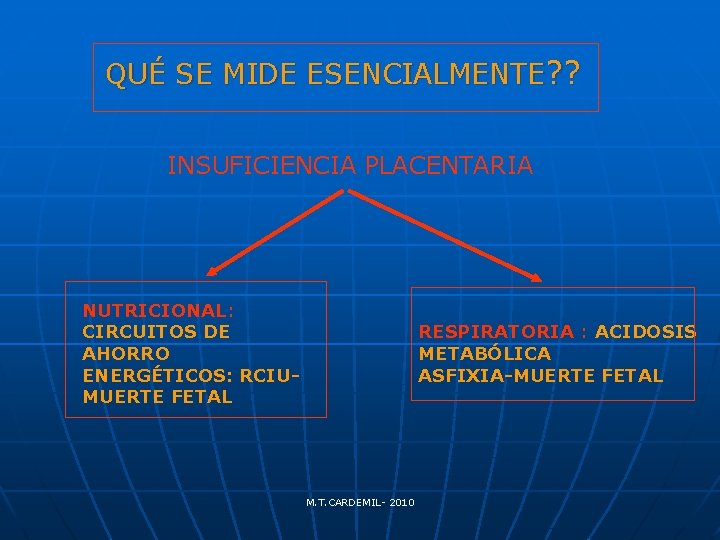 QUÉ SE MIDE ESENCIALMENTE? ? INSUFICIENCIA PLACENTARIA NUTRICIONAL: CIRCUITOS DE AHORRO ENERGÉTICOS: RCIUMUERTE FETAL