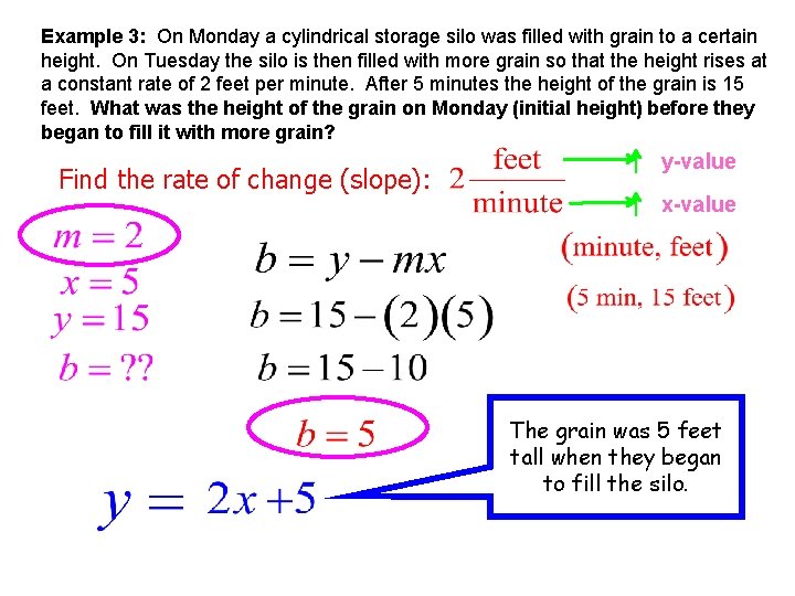 Example 3: On Monday a cylindrical storage silo was filled with grain to a