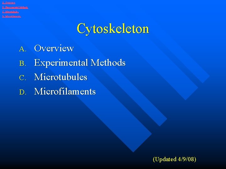 A. Overview B. Experimental Methods C. Microtubules D. Microfilaments Cytoskeleton A. B. C. D.