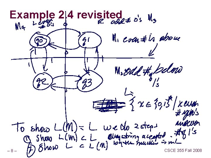 Example 2. 4 revisited – 8– CSCE 355 Fall 2008 