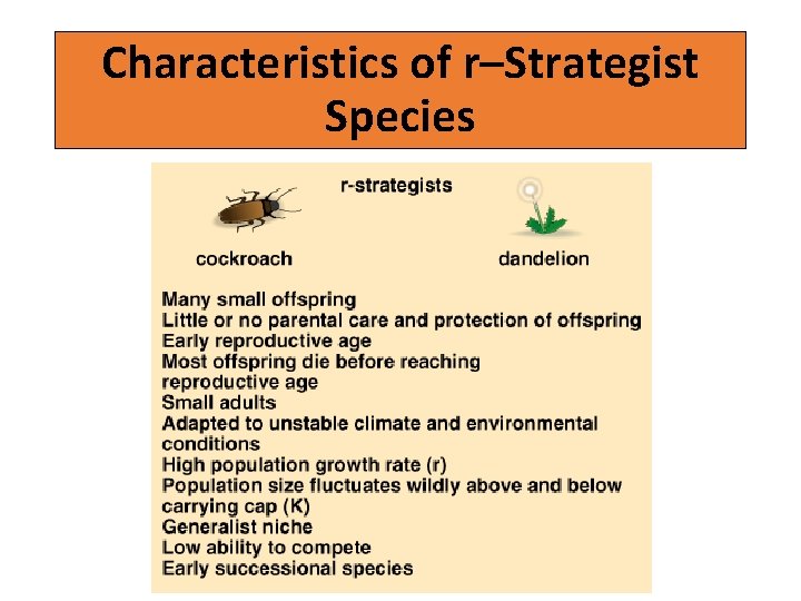 Characteristics of r–Strategist Species © Brooks/Cole Publishing Company / ITP 