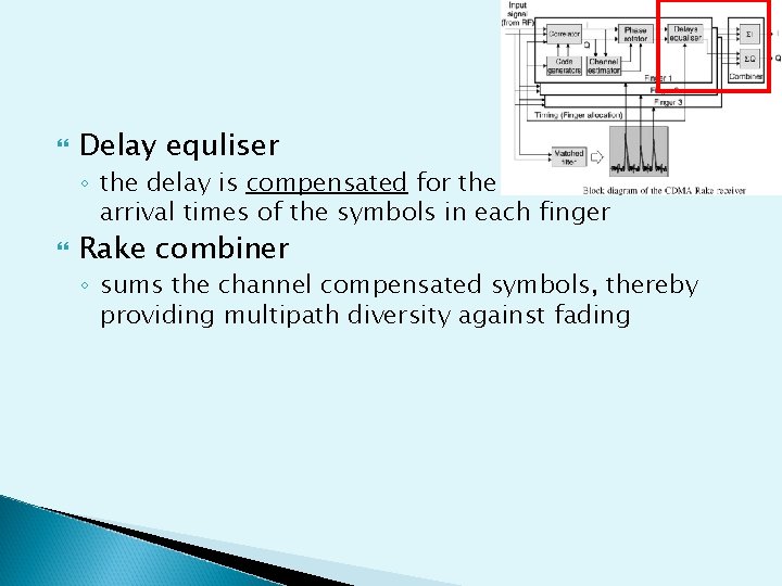  Delay equliser ◦ the delay is compensated for the difference in the arrival