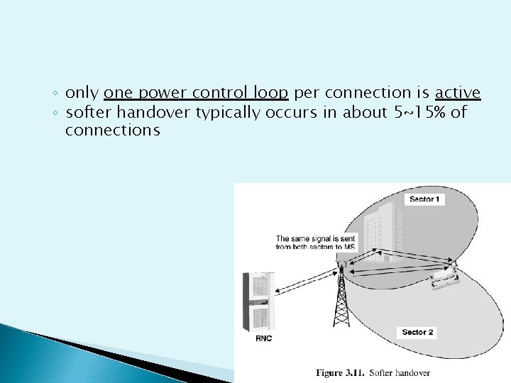 ◦ only one power control loop per connection is active ◦ softer handover typically