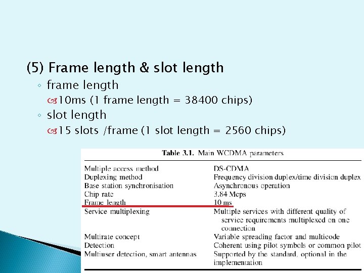 (5) Frame length & slot length ◦ frame length 10 ms (1 frame length