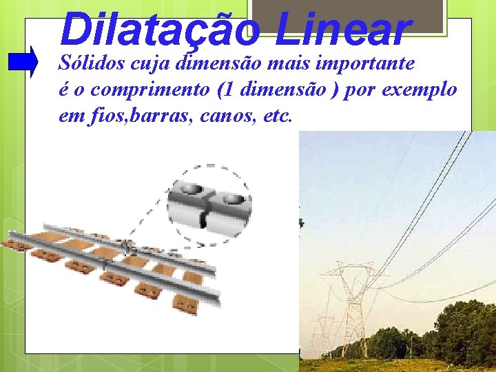 Dilatação Linear Sólidos cuja dimensão mais importante é o comprimento (1 dimensão ) por