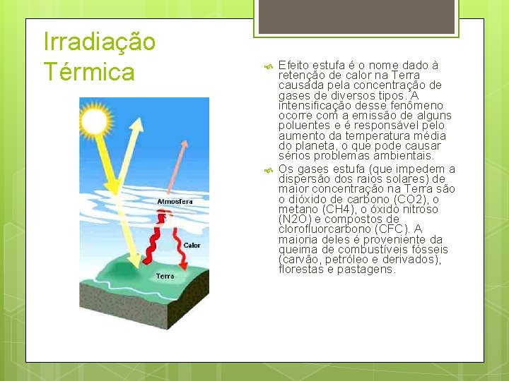 Irradiação Térmica Efeito estufa é o nome dado à retenção de calor na Terra